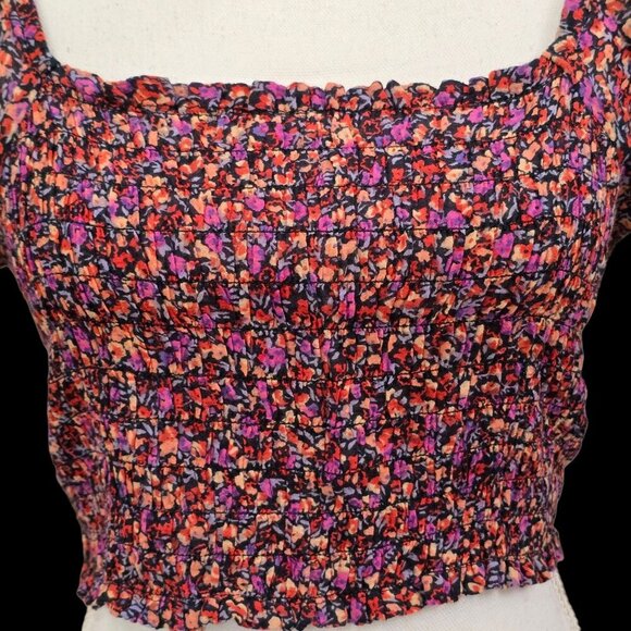 Kimchi Blue ✦ Puff Sleeve Floral Crop Top ✦ Smocked Cotton Cottagecore Blouse M - Picture 8 of 13